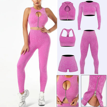 Cloud Hide Yoga Set Seamless Sportswear Shirt Bra Top High Waist Leggings