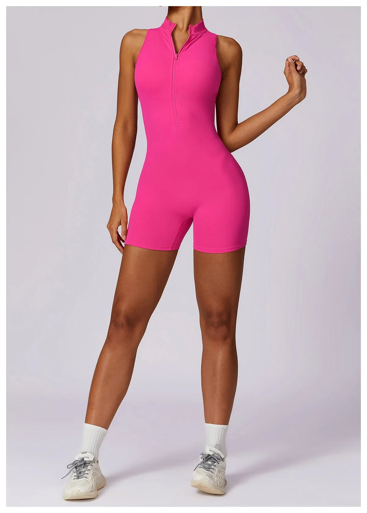 V Back Scrunch Sports Jumpsuit Sleeveless Zipper One-Piece Gym Romper