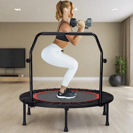 Foldable Mini Trampoline with Optional Adjustable Handrail