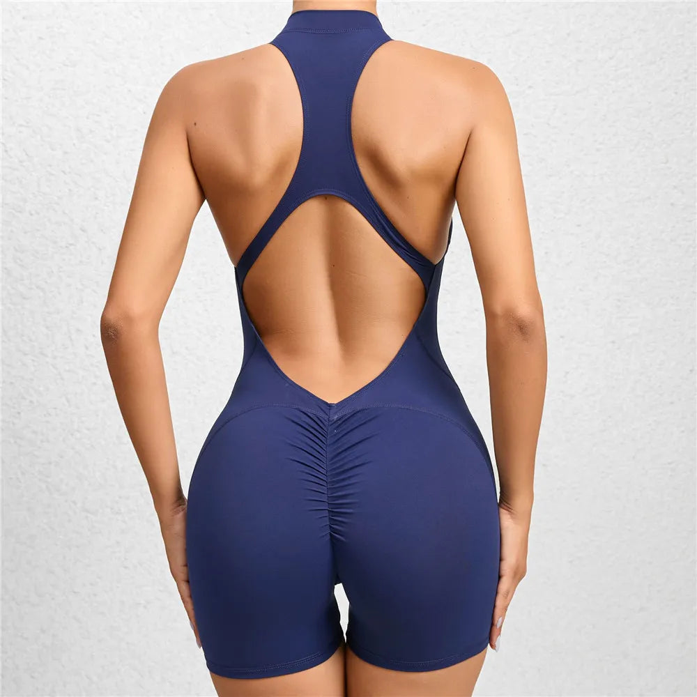 Zipper One Piece Tracksuit Scrunch Legging Romper