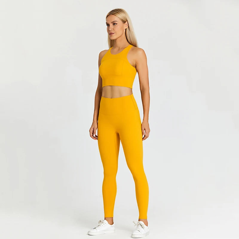 2 Piece Racerback Padded Crop Top High Waist Yoga Leggings