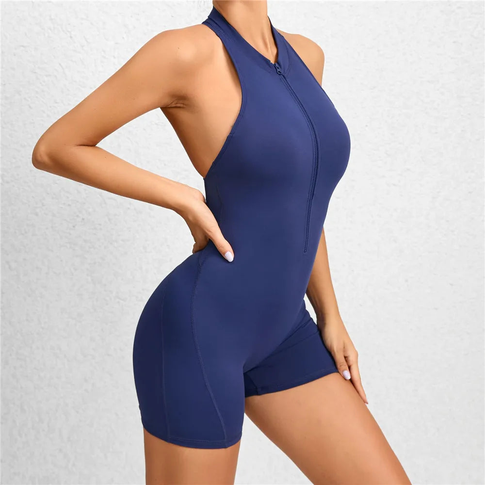 Zipper One Piece Tracksuit Scrunch Legging Romper