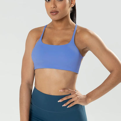 Seamless Sports Bra Scoop Neck Open Back Push Up Running Crop Top