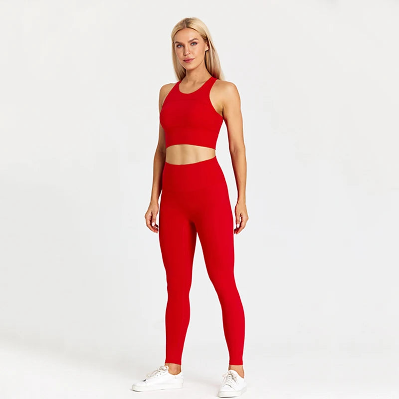 2 Piece Racerback Padded Crop Top High Waist Yoga Leggings