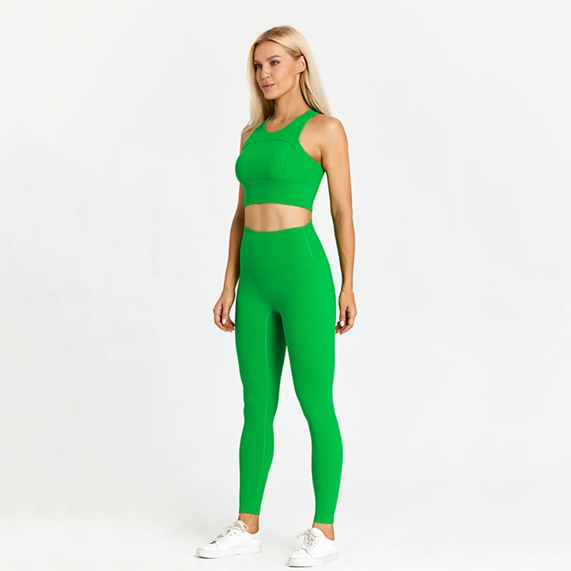 2 Piece Racerback Padded Crop Top High Waist Yoga Leggings